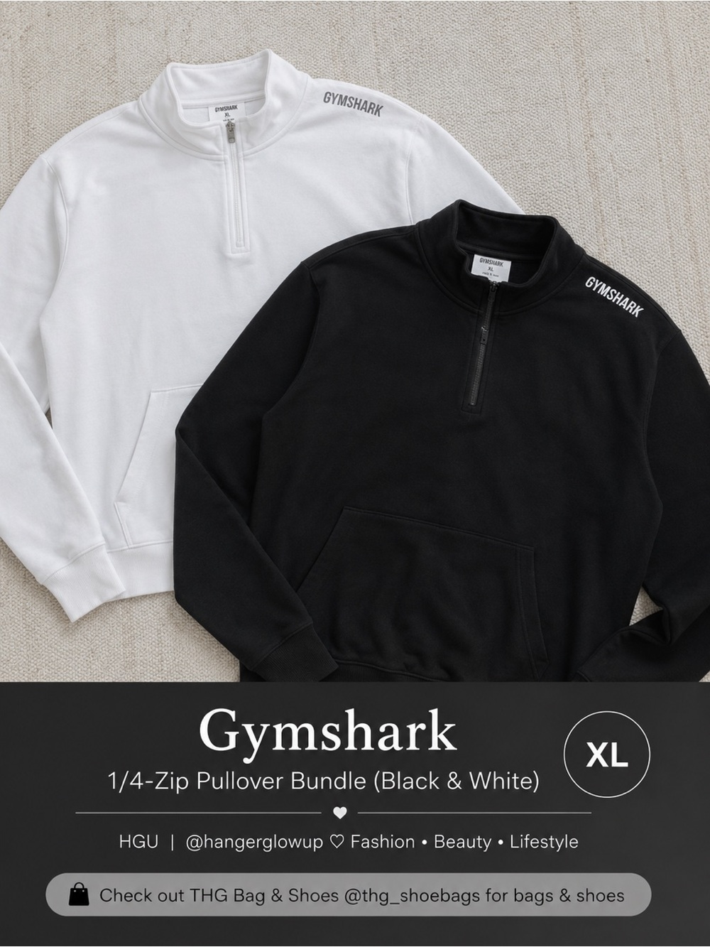Gymshark 1/4-Zip Pullover 2-Piece Bundle Black White XL Activewear Set